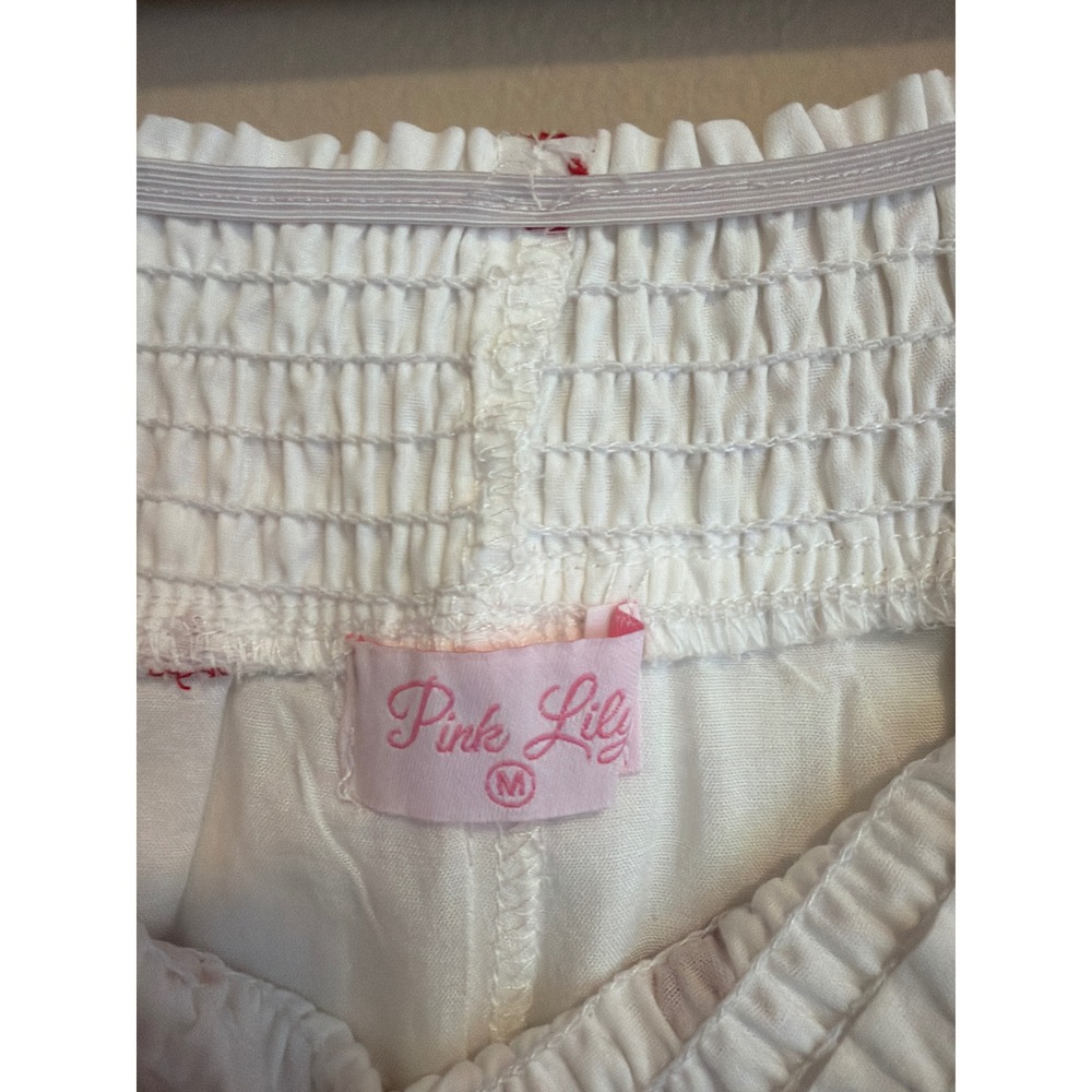 White Red Embroidered Star Smocked Tiered Skort Medium - Picture 4 of 6